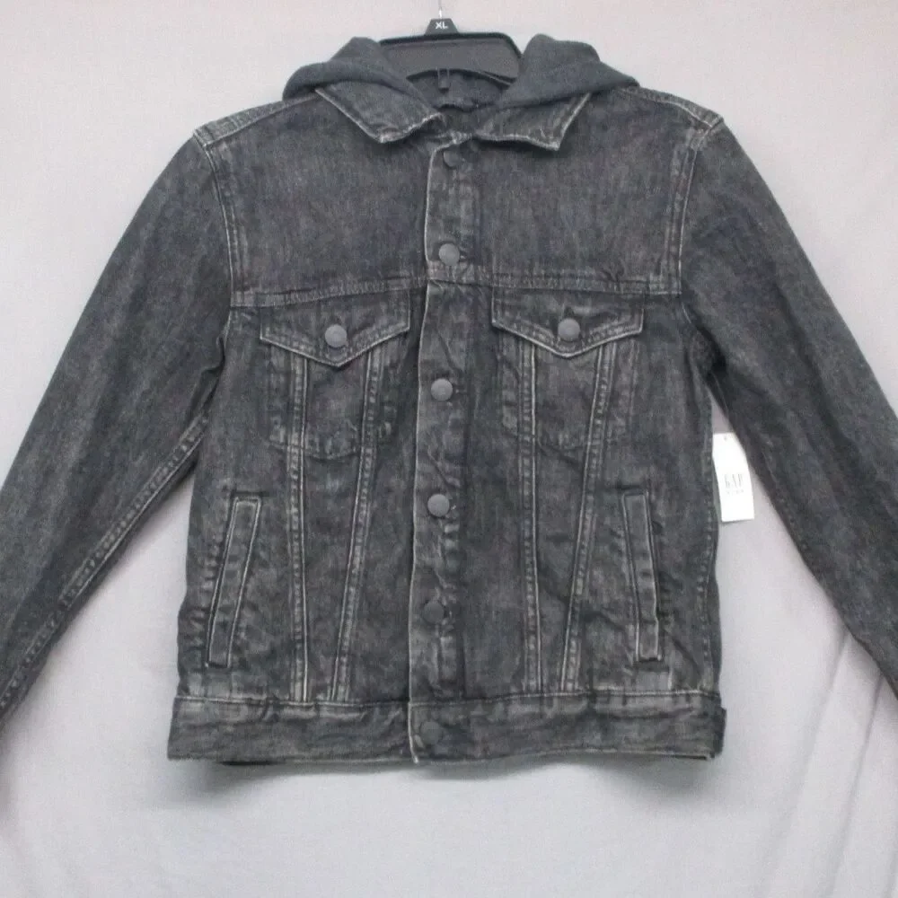 Gap‎ Washed Black Denim Jacket With Hood Unisex Size Extra Large